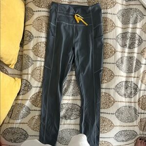 Fabletics Like New Gray Leggings with Yellow Drawstring